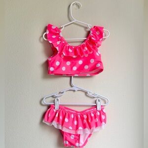 Cat & Jack Girls Pink White Ruffle Polka Dot Two Piece Swimsuit Bikini Set 5T